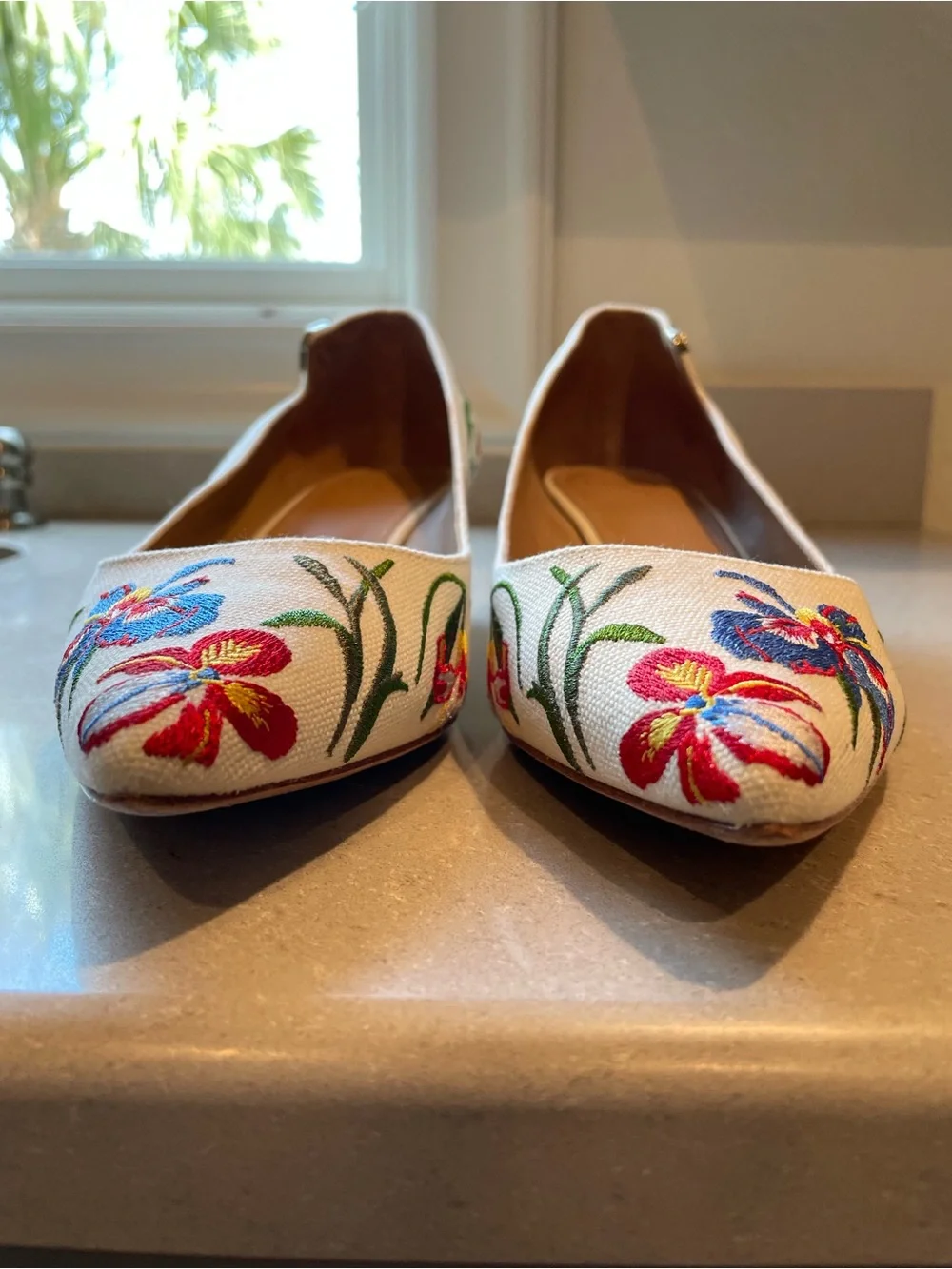 Tory Burch Elizabeth Ivory Floral Kitten Heel